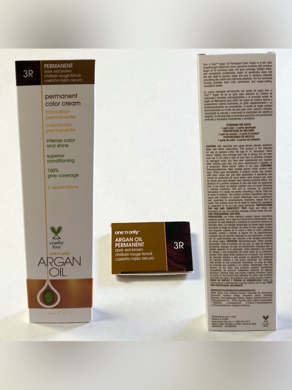 Lot of3 NEW Boxes- one n' only Argan Oil Permanent Color Cream 3R Dark Red Brown